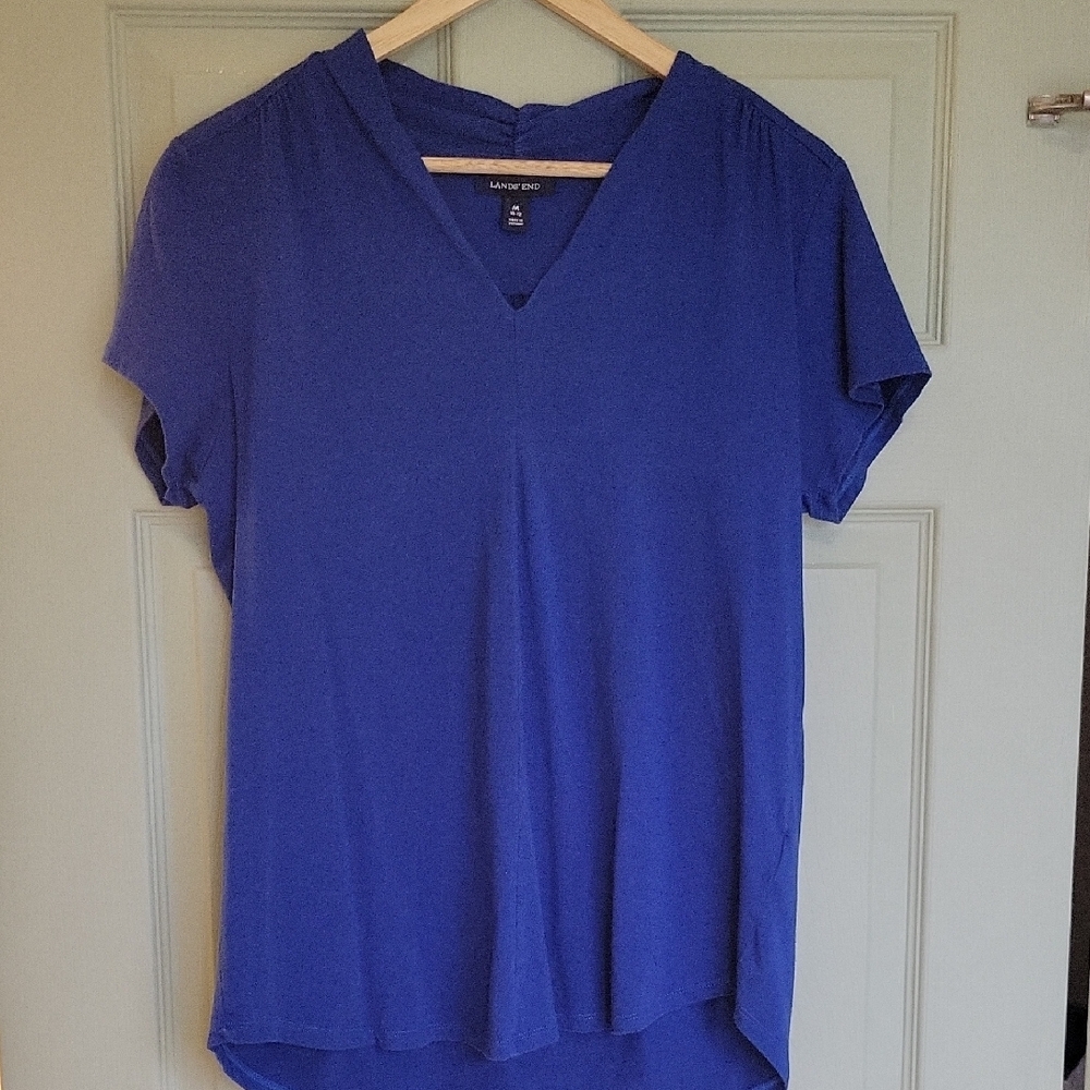 Lands' End Cobalt Blue V-Neck Short Sleeve Top